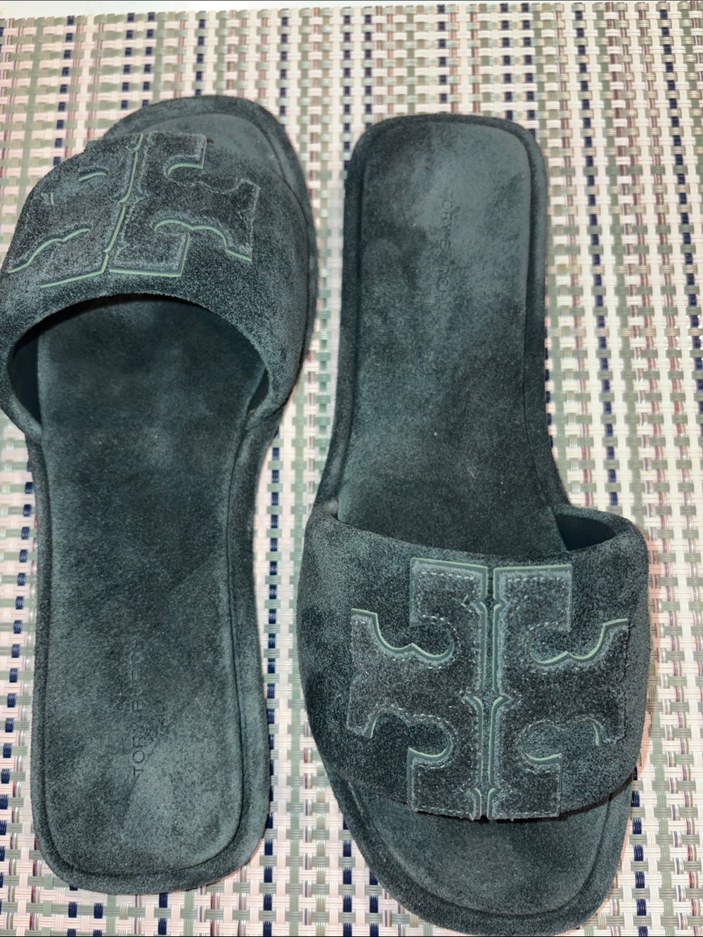 Tory Burch Forest Green Suede Slide Mules NWOT.